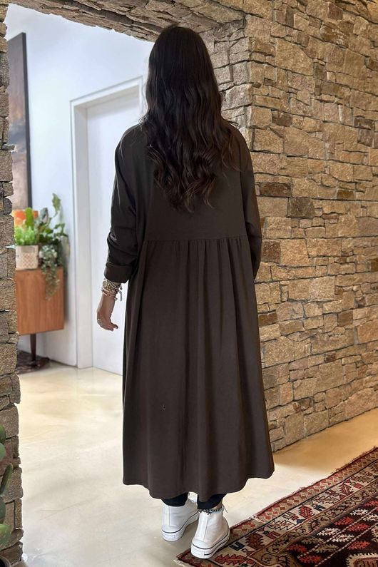 Made in Italy Donegal Cotton Jersey Smock Dress Chocolate